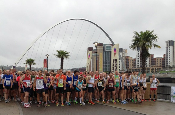 great photo at the start of the inaugural Bridges Of The Tyne 5 Mile Road Race in 2012