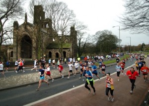 Running past Kirkstall Abbey